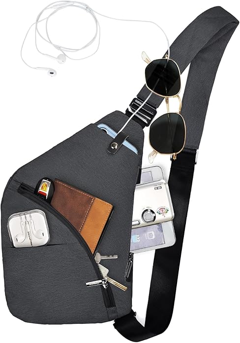 Crossbody Sling Bag, Water-Resistant Anti Theft Chest Pack, Minimalist Commuter Daypack for Travel Hiking Work