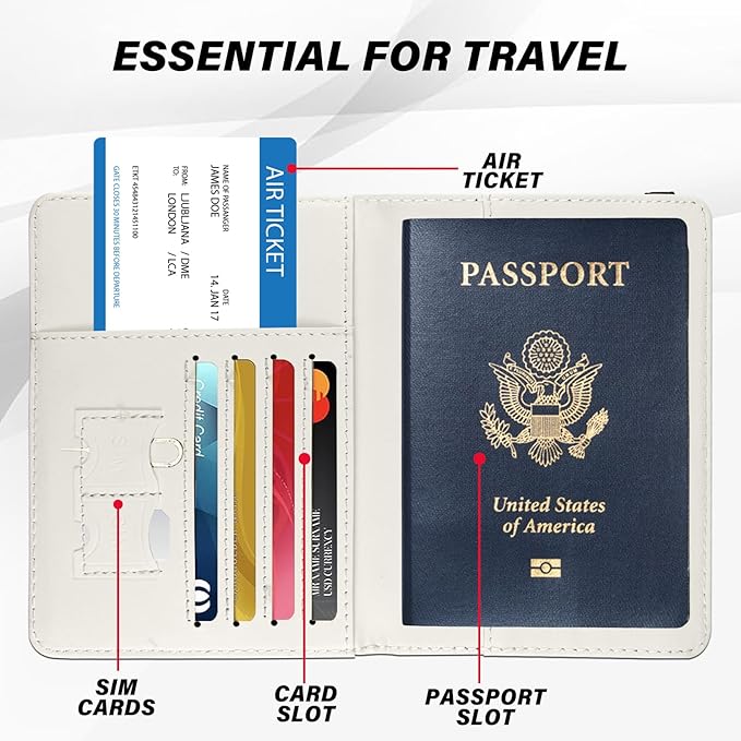 Cute Passport Holder and Holder Combo Passport Cover with RFID Blocking Women Men Compatible Wallet Credit Card Protector (Initial Monogram-M)