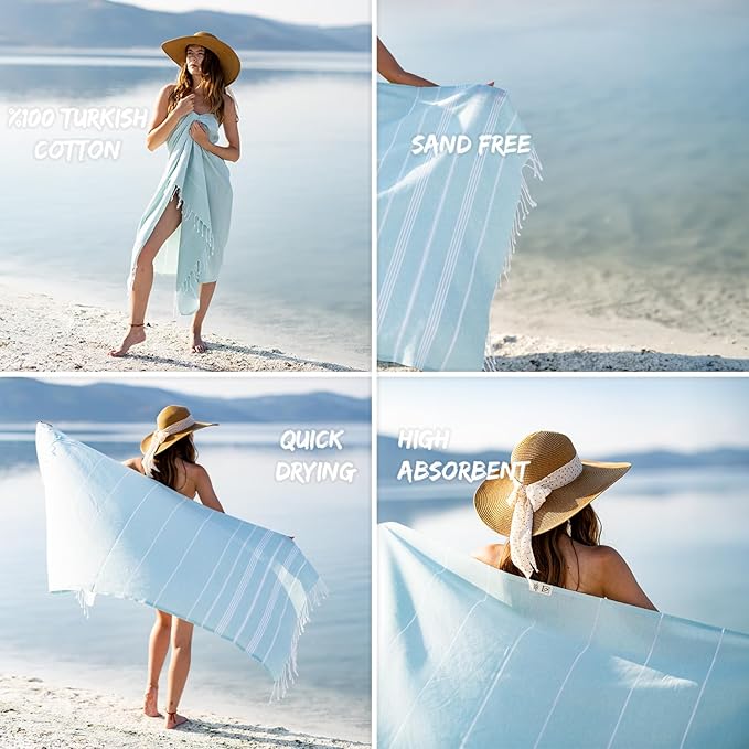 Ray Silver Turkish Beach Towel – 100% Cotton 40x71 Quick Dry Oversized Sand Free Lightweight Blanket for Travel Camping Bath Sauna Pool Gym Yoga (1pc - S-Turquoise)