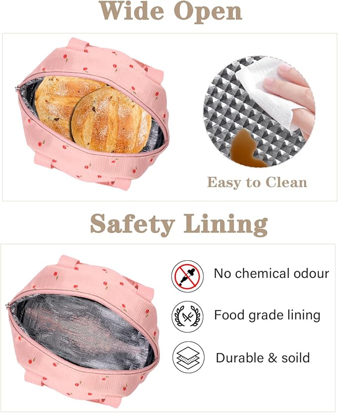 Cute Lunch Box Tote Bag - CoolerCorduroy Insulated Bags for Women - Lightweight Reusable Portable Soft Lunch Pail Kit for Kids Teen Girl Adults Work School Picnic Travel Pink 8L