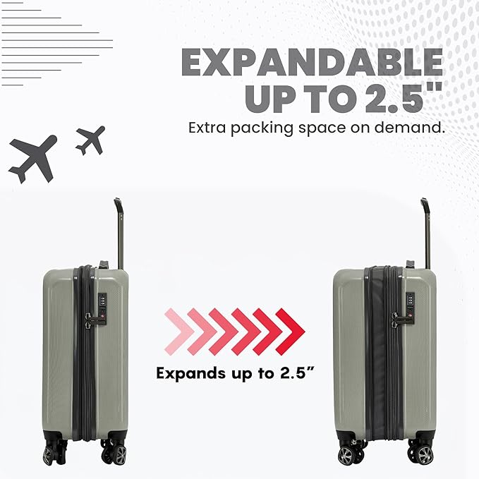Spyder Rails 20 Inch Expandable Hardside Carry-On Suitcase with 360° Spinner Wheels, TSA Approved Lock