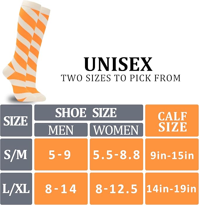 fenglaoda 3 Pairs Compression Socks for Women & Men Knee High Nurse Pregnant Cute Medical Running Travel Athletic