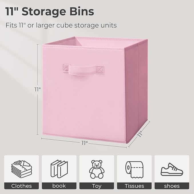 11 Inch Fabric Storage Cubes, Sturdy Foldable Storage Bins, Heavy Duty Cube Organizer for Clothes, Blankets, Shelves, Closets, Bedroom, Living Room, Multi-Color, 3 Pack
