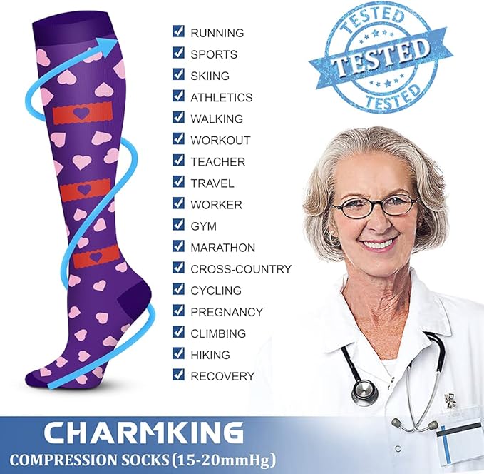 CHARMKING 6 Pairs-Compression Socks for Women & Men Circulation Best Support for Nurses, Running, Athletic,Flight Travel