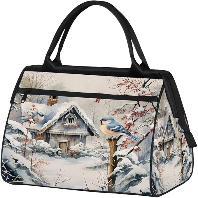 Travel Duffel Bag, Winter Christmas Bird Waterproof Sports Gym Duffle Bag, Large Capacity Weekender Carry On Overnight Bags for Women Men