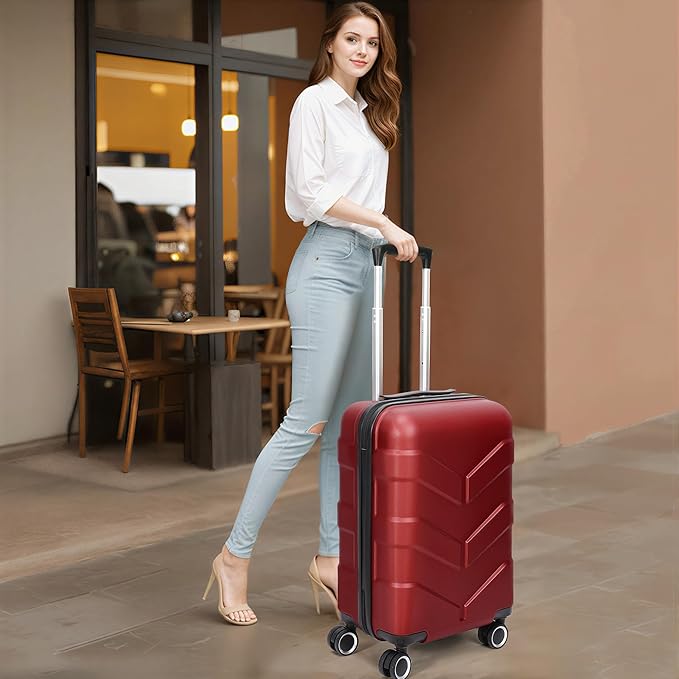 Hardside Carry On Luggage 22x14x9 Airline Approved with Spinner Wheels, Lightweight 20-inch Carry-On Suitcase for Men & Women, Red