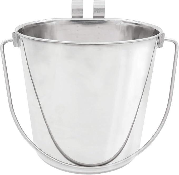 Fuzzy Puppy Flat Sided Pail with Dual Hooks, Snugly Fit On Dog, Cat and Critter Crates & Cages, Heavy Duty Stainless Steel | 4 Quart, (PN: FSP-4)