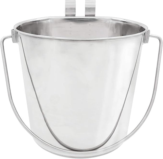Flat Sided Pail with Dual Hooks, Snugly Fit On Dog, Cat and Critter Crates & Cages, Heavy Duty Stainless Steel | 9 Quart (PN: FSP-9)