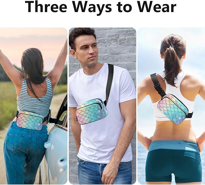 Gradient Mermaid Scales Fanny Pack for Women Men Water Resistant Fashion Waist Packs with Adjustable Strap Belt Bag for Travel Workout Jogging Hiking 21219414