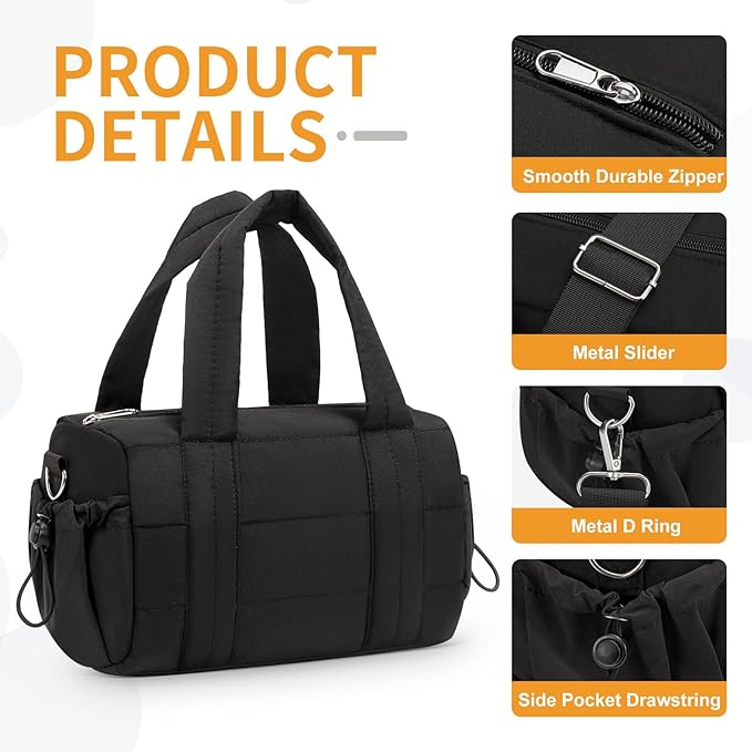 8L Mini Gym Bag for Women, Small Size Sport Duffel Bag for Yoga Dance Swimming, Water-Resistant Compact Workout Bag with Adjustable Strap, Black
