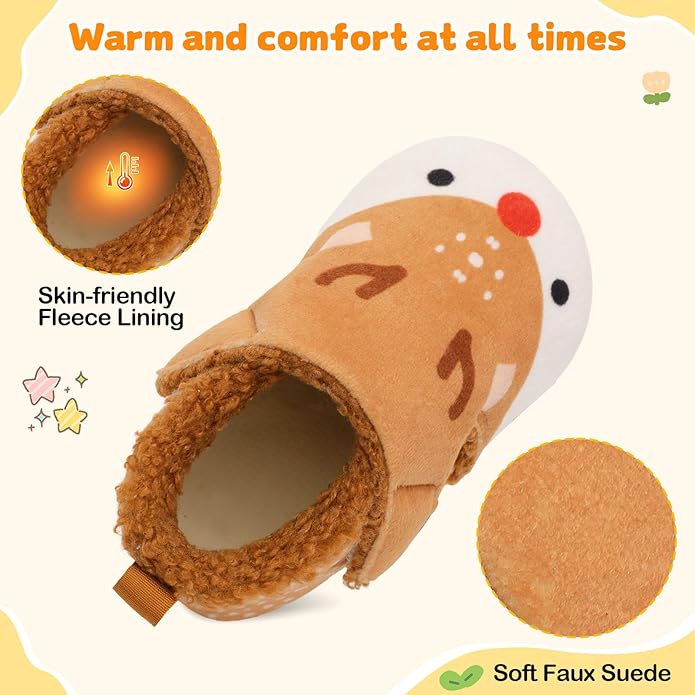 JOINFREE Toddler Slippers Boys Girls Adjustable House Shoes Barefoot Sock Shoes with Rubber Sole Baby Comfort Warm Indoor Outdoor Walking Shoe