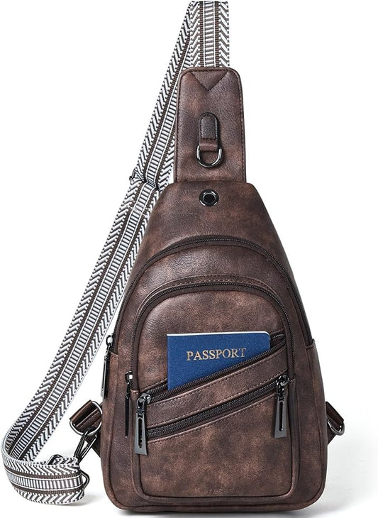 7L Crossboydy Sling Bag for Women Vegan Leather Crossbody Purse Fanny Pack Chest Bag for Travel,Coffee