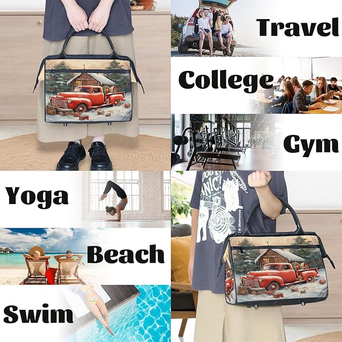 Snow Red Car Travel Duffel Bag, Waterproof Sports Gym Duffle Bag, Large Capacity Weekender Carry On Overnight Bags for Women Men