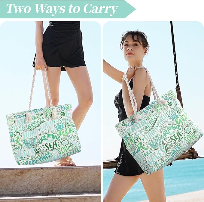 Tavaleu Beach Bags for Women - Large Beach Tote Bag, Women Sandproof Pool Bag for Pool Gym Grocery Travel