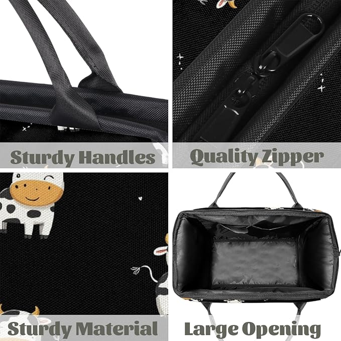 Gym Bag for Women Men, Cute Cartoon Black Cow Sports Duffel Bags, Waterproof Travel Weekender Overnight Carry On Tote Bags for Travel Sports