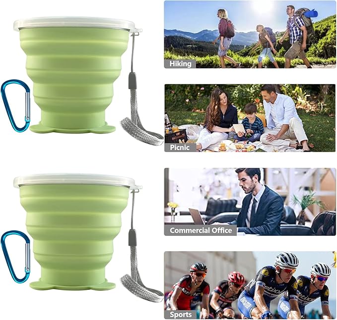 Collapsible Cup-Silicone Foldable Cups Expandable Folding Drinking Cup -Reusable Portable Mugs-Cup For Travel, Camping, Hiking, Survival, Car, Picnic, Beach, Outdoor Sports Light Green
