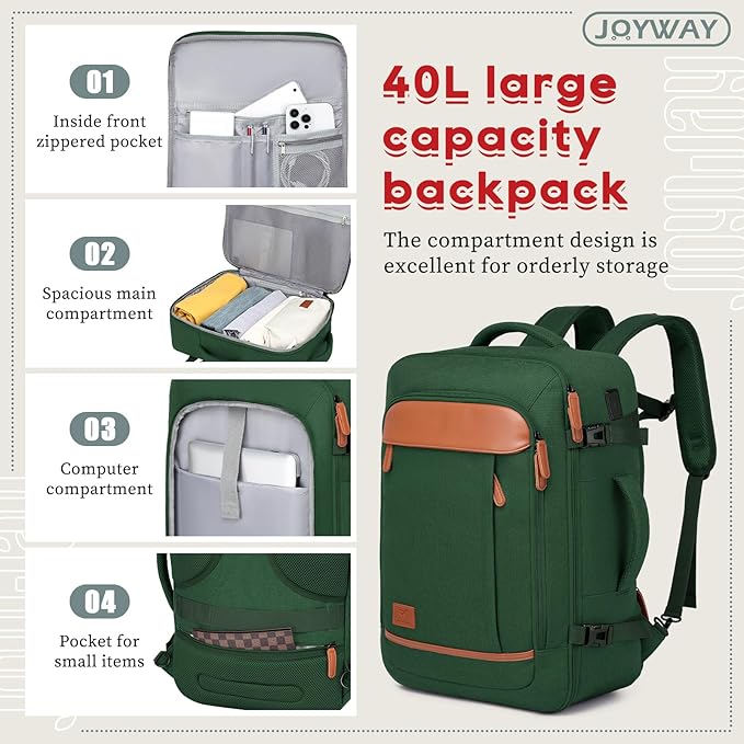 Joyway Expandable Carry on Luggage Sets Airline Approved, Lightweight Hard Shell 20 Inch Carry-on Suitcase with Spinner Wheels, Green Brown