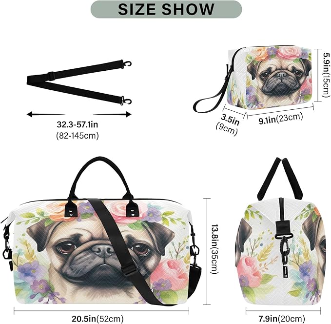 Pug Dog Travel Duffle Bag Gym Yoga Carry on Bags for Men Women Weekender Bag