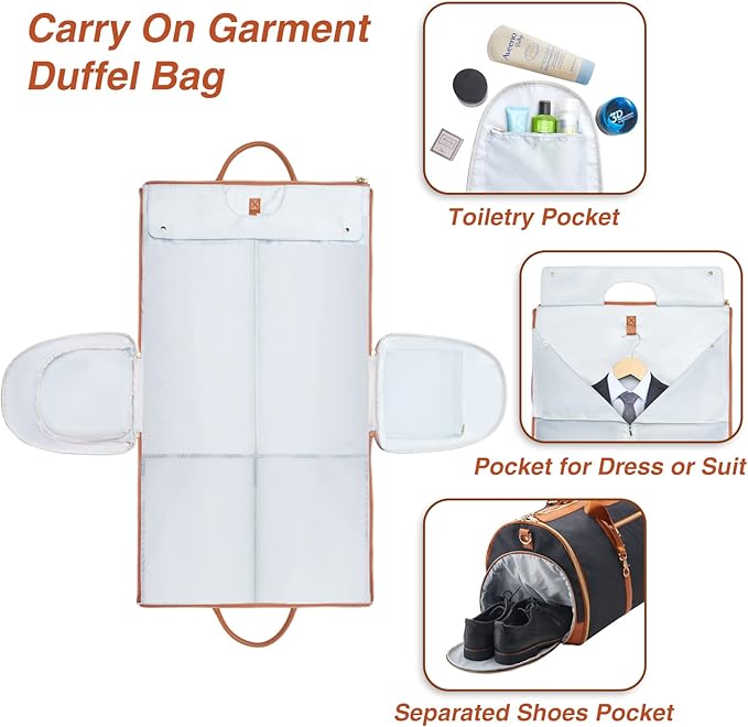 Convertible Garment Bag with Shoulder Strap, Carry on Garment Duffel Bag for Men Women,Waterproof & Wrinkle-Free Suit Carrier for Business Trips & Weekend Getaways, Foldable & Lightweight