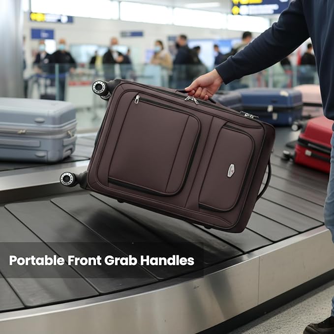 Softside Luggage Sets 2 Piece,Expandable 15% Lightweight Durable Suitcase Sets Double Spinner Wheels w/Combination LOCK （Coffee,20in/26in）