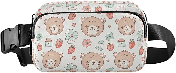 Kawaii Bear Strawberry Fanny Pack for Women Men Water Resistant Fashion Waist Packs with Adjustable Strap Belt Bag for Travel Workout Jogging Hiking 21220259