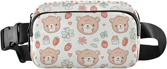 Kawaii Bear Strawberry Fanny Pack for Women Men Water Resistant Fashion Waist Packs with Adjustable Strap Belt Bag for Travel Workout Jogging Hiking 21220259