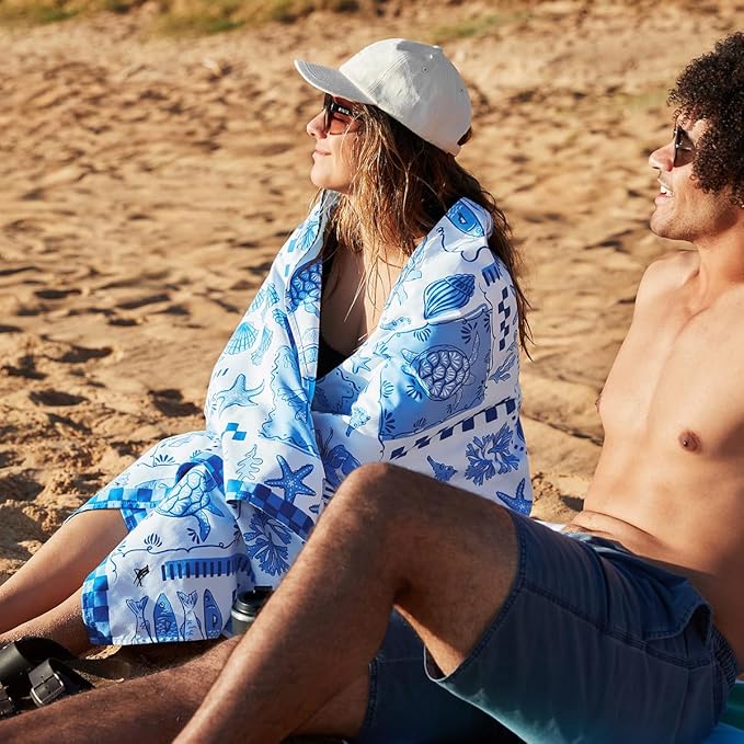 Dock & Bay Beach Towel - Quick Dry, Sand Free - Compact, Lightweight - 100% Recycled - Includes Bag - Grecian Shores - Large (160x90cm, 63x35)
