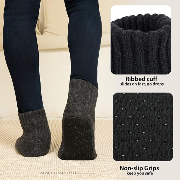 LEMZONE Mens Fuzzy Slipper Socks with Grippers, Winter Warm Sherpa Lined Indoor House Shoes Christmas Gifts for Dad Husband Boyfriend