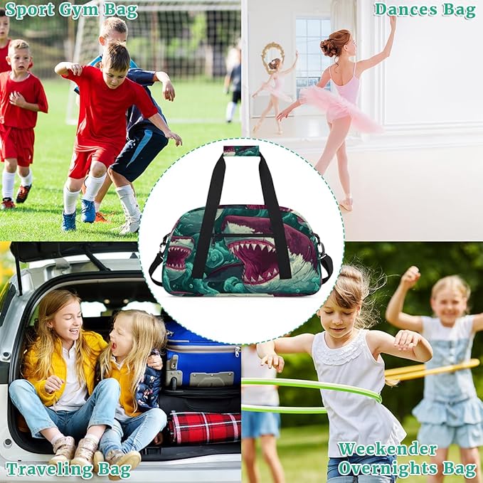 Ocean Red Sharks Gym Travel Duffle Bag for Women & Men with Front Zipper Pocket for Sports, Overnight, Weekender, Carry On,Workout & Dance Bag,Sharks,18.9 * 8.7 * 10.6 in
