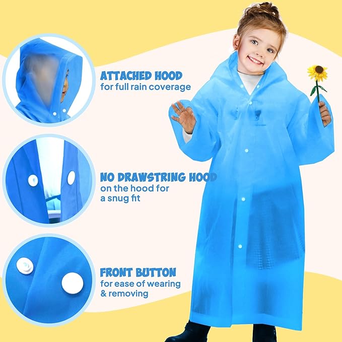 ANYOO Kids Rain Poncho with Hood Lightweight Emergency Raincoat Reusable Boys and Girls Rain Jacket for Disney Travel Outdoor