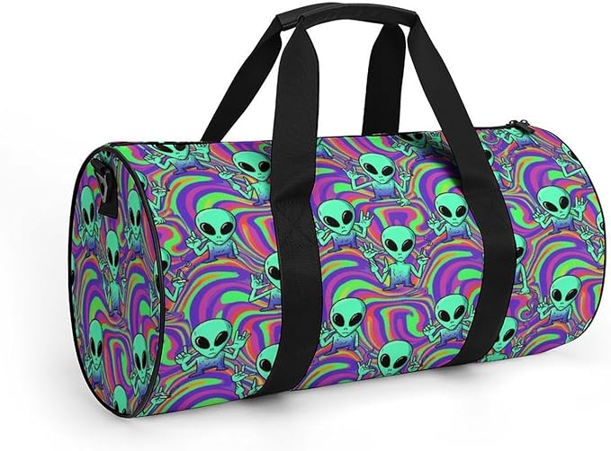 Weekender Carry on Beach Yoga Overnight Luggage Bag Gym Sports Travel Workout Bag Overnight Bags (Cool Alien Tie Dye)