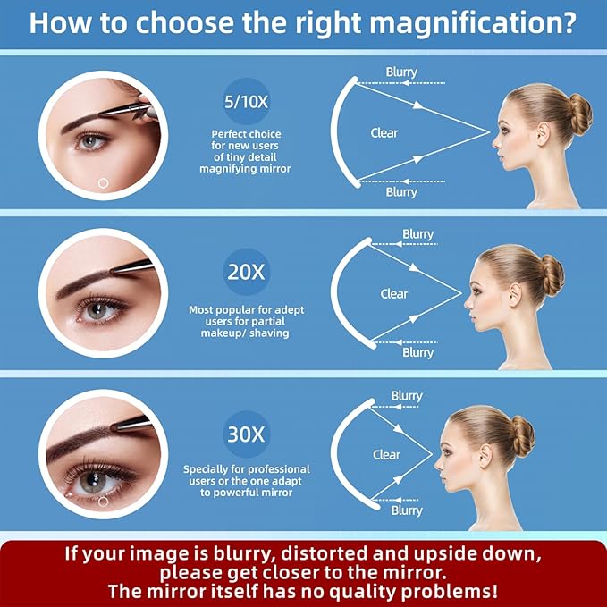 20X Magnifying Mirror w/ Light，Lighted Magnifying Mirror w/ 3 Suction Cups & 360° Stand，Rechargeable 3 Colors Dimming Vanity Mirror，6inch Large Tabletop Makeup Mirror w/ Tweezers & Scissors
