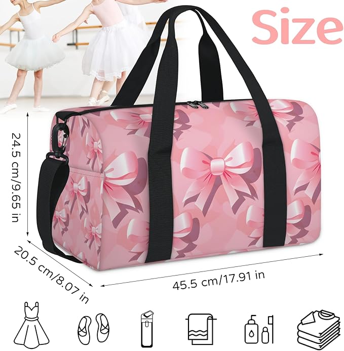 Bow Print Overnight Travel Bag Unisex Pink Carry-On Size Tote Bag Suitable for Travel Duffle Gym Sports