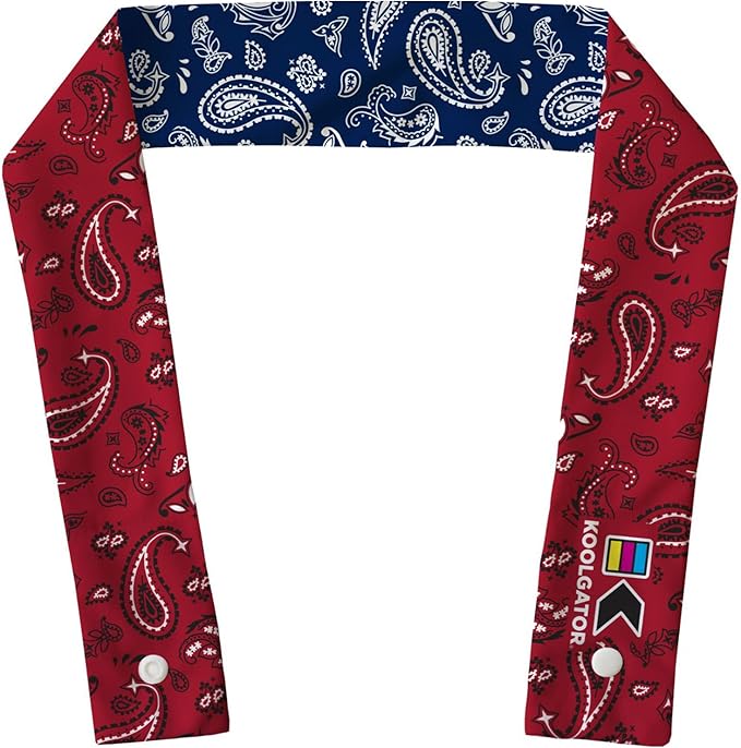 KOOLGATOR Evaporative Cooling Neck Wrap – Reusable Neck Cooler with Long Lasting Relief During Hot Weather Activities, Sports, & Outdoor Work, Blue & Red Paisley, 3 Pack