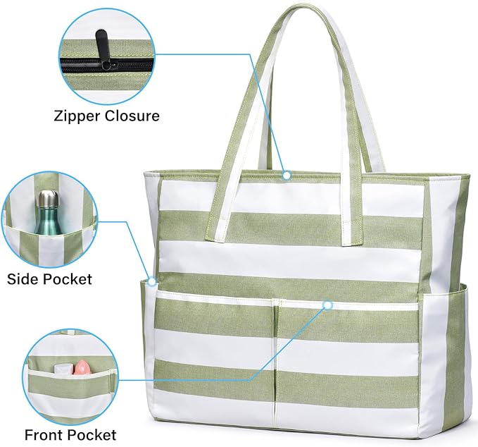 oscaurt Beach Bags for Women Large Waterproof Sandproof Beach Tote Swim Pool Bag with Zipper for Travel Vacation Essentials