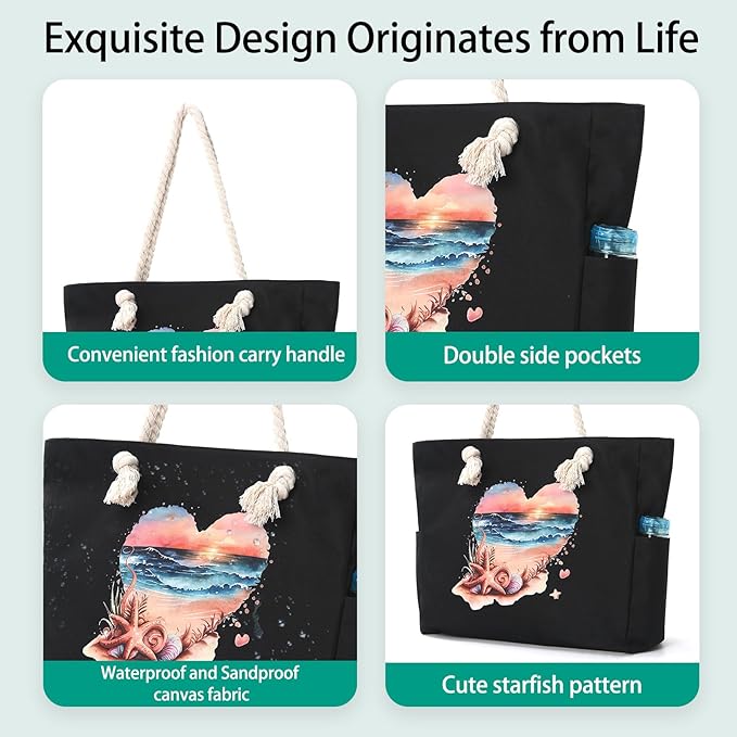 Beach Bags for Women Large Waterproof Beach Travel Tote Bags Sandproof Swim Pool Bag Canvas Zipper Big Tote