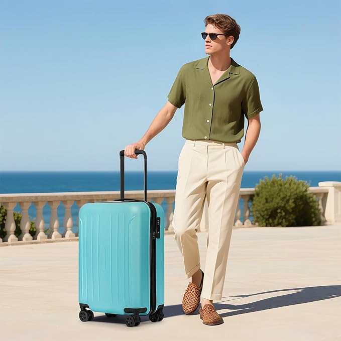 KYME 24-Inch Medium Luggage with Dual 360° Spinner Wheels Hardshell Checked TSA Approved Suitcase for Lightweight Travel (Mint Green, 24" Checked)