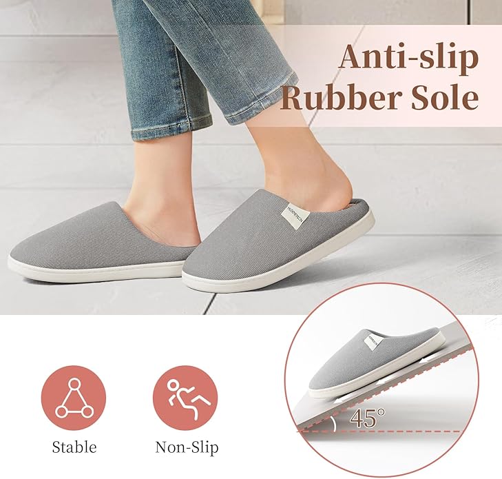 HUXMEYSON Slippers for Women, Womens Slippers Indoor Outdoor with Memory Foam, Cozy & Warm House Slippers for Woman with Anti-Slip Rubber Sole