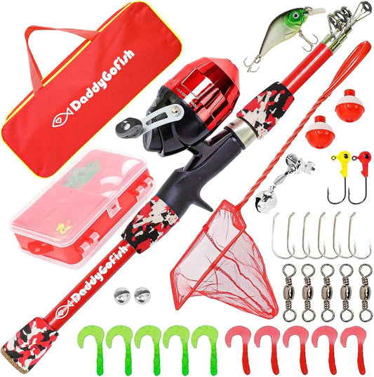 DaddyGoFish Kids Fishing Pole - Rod Reel Combo Tackle Box Starter Set - First Year Small Gear Kit for Boys Girls Toddler Youth Age Beginner Little Children