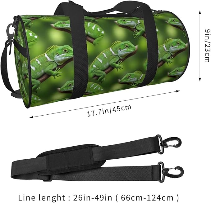 Round Duffel Sports Bags Travel Gym Fitness Gym Beach Swim Bags Green Bearded Dragon Lizards Climbing The Tree for Men Women
