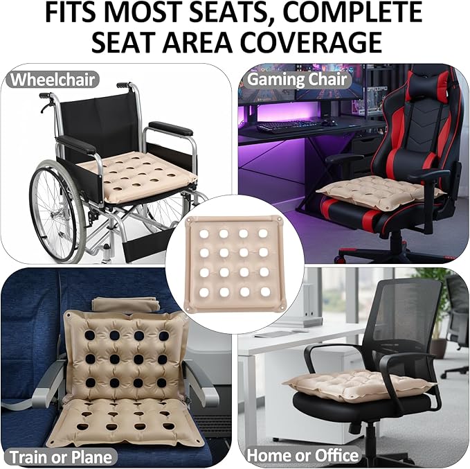 2-Pack Waffle Inflatable Seat Cushions (17×17 Inches) with 2 Air Pumps – Pressure Sore Relief Cushions, Suitable for Office Chairs, Car Seats & Wheelchairs, Beige