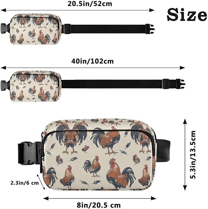 Rooster Fanny Pack for Women Men Water Resistant Fashion Waist Packs with Adjustable Strap Belt Bag for Travel Workout Jogging Hiking 21219334