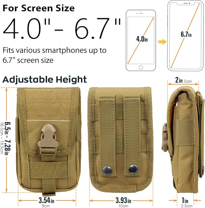 WYNEX Tactical Phone Pouch Molle,Smartphone Holster Bag EDC Utility Cellphone Lock Card Holder Organizer Fit for Waist Belt Case Include Tactical Gear Clip and U.S.A Patch