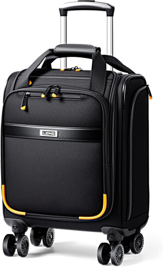 Underseat Carry On Luggage with Wheels, 16 Inch Softside Suitcase with Detachable Wheels, Lightweight Overnight Bag Travel Luggage with Spinner Wheels for Women Men, Black