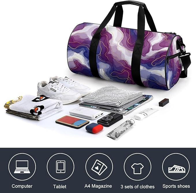 Weekender Carry on Beach Yoga Overnight Luggage Bag Purple Marble Gym Sports Duffle Bag Dance Gymnastics Bags
