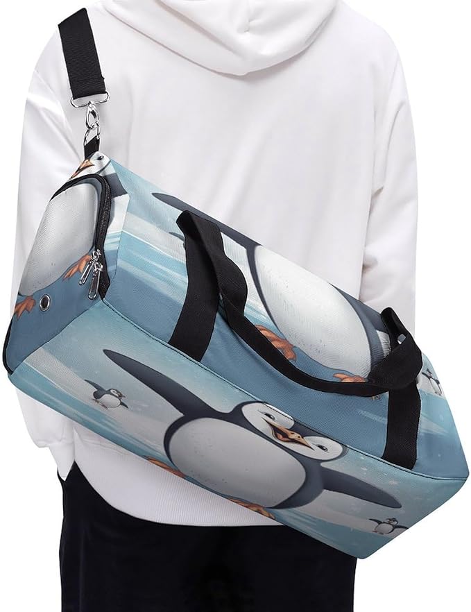Oxford Cloth Happy Penguin Gym Bag,Duffle Bag with Shoes Compartment And Adjustable Shoulder Straps，Weekender Bags for Men Women.