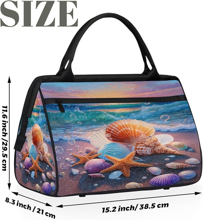 Overnight Weekender Bags for Women Men, Colorful Sunset Beach Shell Starfish Waterproof Travel Carry On Duffel Bag, Lightweight Sports Gym Bag for Fitness, Workout, Travel