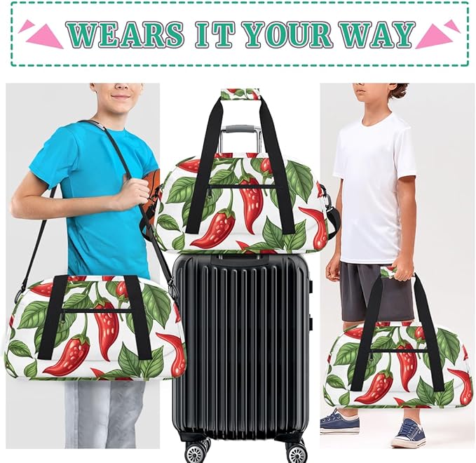 Green Leaf Chili Pepper Kids-Duffel-Bags Gymnastics Dance Bag Carry-On Overnight Travel Gym Lightweight Dance Sports Bags For Girls Boys Kids，