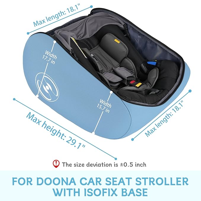YOREPEK Padded Stroller Travel Bag for Airplane, Fits for Doona Car Seat Stroller with isofix Base, Carseat Travel Bag Backpack with Lockable Zipper, Foldable Car Seat Cover for Baby Travel,Ocean Blue
