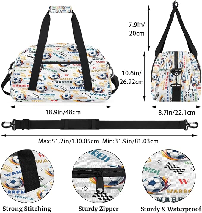 Custom Name Duffel Bag for Boys, Personalized Sports Gym Bag Overnight Travel Weekender Bag Lightweight Carry On Sleepovers Bag for School Practice Gymnastics Sports Theme